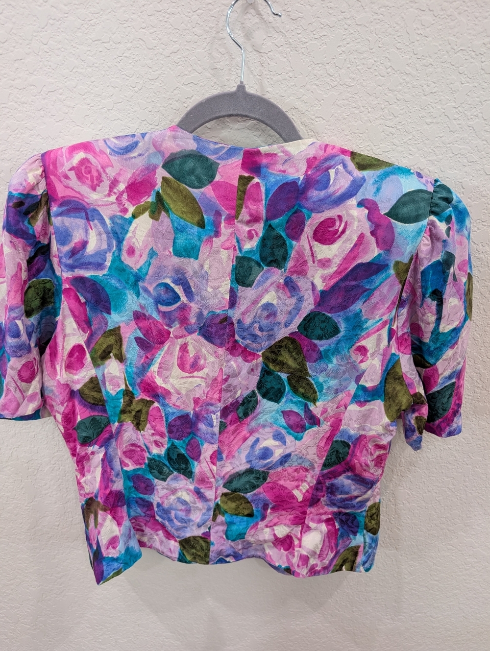 Adrianna Papell Vintage Soup Silk Floral Button DownTop - Teal Pink Purple Sz 10 - Picture 4 of 8